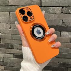 Imagem de Capa magnética para iphone 11 12 13 14 15 pro max capa de cor sólida para iphone 15 14 pro caso com filme de câmera, laranja, para iphone 13 pro