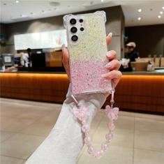 Imagem de Capa com pulseira de contas para Samsung S24 Ultra S24 Plus S23 S22 Capa gradiente para Samsung A33 A34 A53 A54 A55 A15 A14 Capa dura, YellowPink SL, para A34