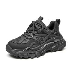 Imagem de BEAU TODAY Tênis feminino grosso, moderno, plataforma, sapatos femininos, casuais de caminhada com cadarço, Preto, 35