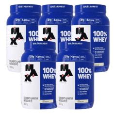Imagem de Kit 5 100% Whey Max Titanium Pote 900g Baunilha Suplemento