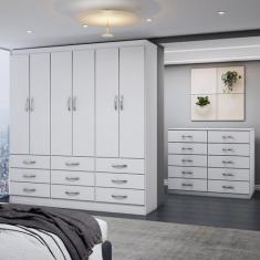 Imagem de Guarda-Roupa Casal Ruby 6 Portas 9 Gavetas com Cômoda 10 Gavetas Branc