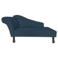 Imagem de Recamier Divã Para Sala Cecilia Pés Retro Tabaco 1.60cm Veludo Azul Ma