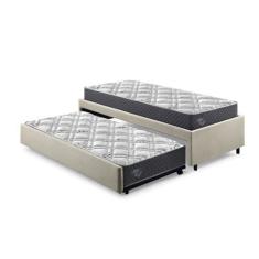 Imagem de Bicama Box Solteirão 96x203 cm Linho com Dois Colchões Adapto Molas Ensacadas Ecoflex Bege/Cinza