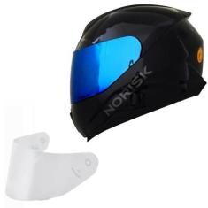 Imagem de Capacete Moto Masculino Norisk Razor Preto Viseira Azul, Preto Brilho,