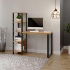 Imagem de Escrivaninha 100% MDF 5 Prateleiras 122,5x44cm Industrial Pradel Móveis Freijó/Preto