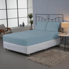 Imagem de Jogo de Lençol Usual Liso Casal King 3 Peças Percal 140 Fios Macio - Azul