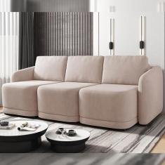 Imagem de Sofá Cama Modulado Retrátil e Reclinável Decorativo Varsóvia 276cm Veludo Rosê G33 - Gran Belo