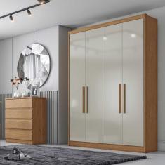 Imagem de Guarda Roupa Solteiro 4 Portas 3 Gavetas Sevilha Novo Horizonte Cor: cumaru / Fendi