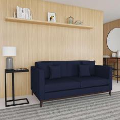 Imagem de Sofá 3 Lugares Boaz Base De Madeira Linho Cotton Azul Marinho.