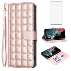 Imagem de Asuwish Capa de telefone para Samsung Galaxy S22 Ultra 5G Capa carteira com protetor de tela de vidro temperado alça de pulso porta-cartão flip capa celular S22ultra 22S S 22 S22ultra5g 6,8 mulheres