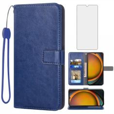 Imagem de Capa tipo carteira compatível com Samsung Galaxy Xcover 7, protetor de tela de vidro temperado e capa flip de couro, suporte para cartão, acessórios de celular, capas para celular para Xcover7,