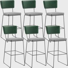 Imagem de Kit 06 Banquetas Altas Bar Sala De Jantar Fixa Allana L02 Facto Verde Musgo Linho Cinza - Lyam Decor