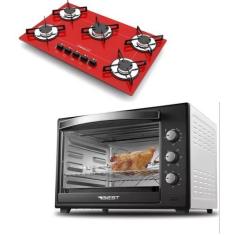 Imagem de Fogão Cooktop 5 Bocas Vermelho + Forno De Eletrico 60 Litros - CHAMALU