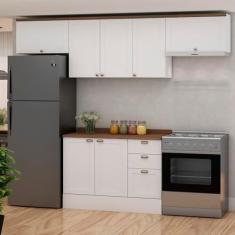 Imagem de Cozinha Modulada 4 Peças 1 Balcão com Tampo 2 Aéreos 100% Mdf Branco Fosco