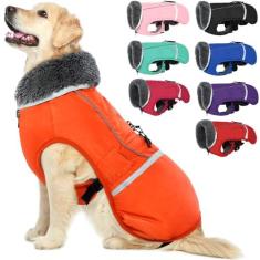 Imagem de Casaco de inverno quente para cães reflexivos, à prova d'água, à prova de vento, roupas de gola rolê para o clima frio, forro de lã espesso para animais de estimação, colete ajustável para cães pequenos, médios e grandes