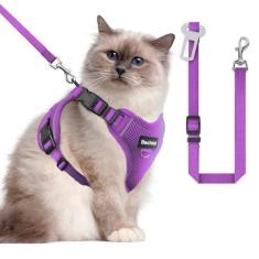 Imagem de Peitoral para gatos e coleira para caminhar, a atualização pode ser ajustada em quatro direções e respirável para gatos antiescapamento que pode ser ajustada e posicionada. Arnês de tiras refletivas,