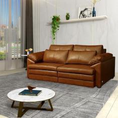 Imagem de Sofá Decorativo Piece Bipartido Retrátil Sala de Estar 175cm Couro Conhaque G58 - Gran Belo