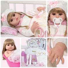 Imagem de Boneca Reborn Menina Loira Bebê Corpo De Silicone 20 Itens