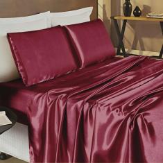 Imagem de Jogo de Cama Lençol Romance Casal Padrão 04 Peças Tecido Cetim Charmousse Brilhante - Vinho