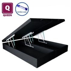 Imagem de Cama Box Baú Queen size Bi partida em Corino preto com Pistão a gás - 158x198x27