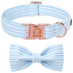 Imagem de Coleira listrada para cães MR. CHUBBYFACE Macaron com laço linda coleira azul gravata borboleta primavera menina menino coleira para cães pequenos e grandes