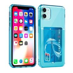 Imagem de Capa de telefone transparente à prova de choque para iPhone 12 Mini 14 13 12 11 Pro Max X XS XR 7 8 Plus Suporte de cartão de carteira de silicone macio, azul céu, para iPhone XR