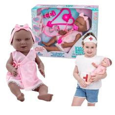 Imagem de Boneca Reborn Dodói Negra + Uniforme Infantil Acessório Médico