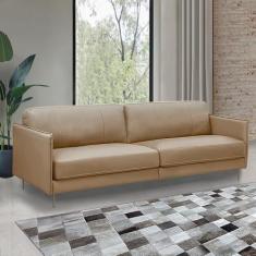 Imagem de Sofá Decorativo Anthony 3 Lugares Sala de estar 240cm Pés em Aço Couro Nude G88 - Gran Belo