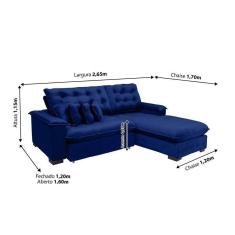 Imagem de Sofá Berlin 2.65x1.70m Com Chaise Super Pillow Top - Azul