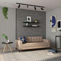 Imagem de Sofá 3 Lugares Life Pés E Base Em Madeira Linho Cotton Bege 180 Cm