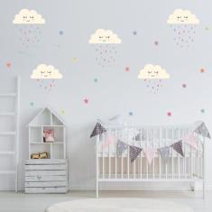 Imagem de Adesivo de Parede Infantil Nuvens Estrelas e Gotas