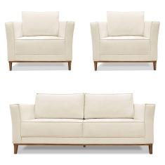 Imagem de Kit 2 Poltronas e Sofá Living 2 Lugares 1,90m Vega Linho Cas