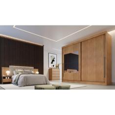 Imagem de Guarda Roupa Casal Com Espelho 2 Portas 8 Gavetas Mônaco - Móveis Novo Horizonte - Cumaru