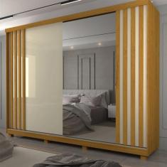Imagem de Guarda Roupa Casal 2 Portas com 1 Porta Espelho com Pés Ares Ripado Naturale Ripado/naturale-off White