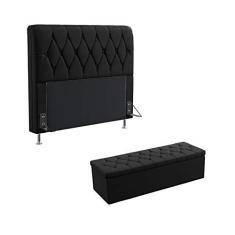 Imagem de Kit Cabeceira Estofada Decorativa Cama Box Sirius 195 Cama King e Calçadeira Sagitarius Couro Artificial  Aradecor