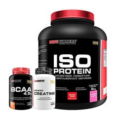 Imagem de Kit Iso Protein 2kg + Power Creatina 100g + BCAA 100g Tangerina - Bodybuilders Sabor Morango