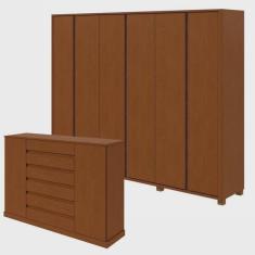 Imagem de Conjunto de Guarda-Roupa Casal Leder 6 Portas com Pés e Cômoda 2 Portas Vedra Frassino