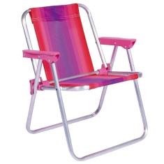 Imagem de Cadeira De Praia Alta Infantil Cores Dobrável Alumínio Mor Cor:rosa Rosa