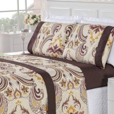 Imagem de Jogo De Cama Estampado Micropercal 200 Fios Naturale King 04 Peças Dhalia