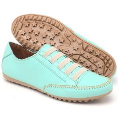 Imagem de Tênis feminino Mocatênis Elástico Bella Dama em Couro Legítimo Claro Confortável-Feminino