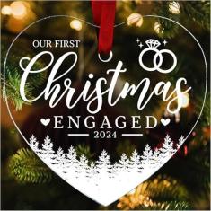 Imagem de Enfeite de Feliz Natal 2024 Primeiro Natal como Sr. e Sra. Casamento Noivado Amantes Decoração de Árvore de Natal Nova Casa Linda Decoração de Festa Presentes de Chá de Nupcial