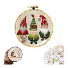 Imagem de CoastalCharm Kit de enfeites de Natal bordados artesanais kit de bordado de Natal kit de bordado adulto iniciante kit de bordado de Natal com agulha de linha de aro de bordado