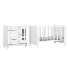 Imagem de Quarto de Bebê Berço Mini Cama Raissa Cômoda Infantil 4 Gavetas com Fraldário Ariel Branco Carolina Baby