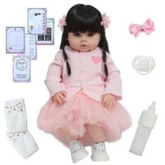 Imagem de Boneca Tipo Reborn Princesa Enxoval 13 Itens Vestido Rosa - Cegonha Re