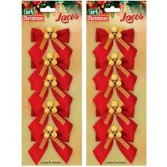 Imagem de Kit 10 Laços De Bolinhas 9cm Decoração Brilhante Natalina