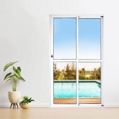 Imagem de Porta Sacada de Alumínio 2 Folhas 210 x 120cm com Fechadura Linha 25 Branco