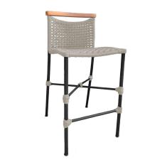 Imagem de Banqueta Anne Em Corda Náutica Base Em Alumínio Preta Com Detalhe Em Madeira Areia - Cor: Bege