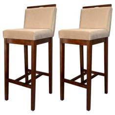 Imagem de Kit 2 Banquetas Alta para Bancada Ilha Líbia Madeira Capuccino Suede Bege CCS