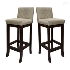 Imagem de Kit 2 Banquetas Média para Ilha de Cozinha Tóquio Madeira Maciça Matelassê Suede Bege CCS