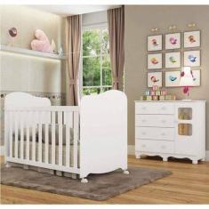 Imagem de Quarto de Bebê com Cômoda 1 Porta com Janela e Berço 100% MDF Uli Móveis Peroba Branco Brilho